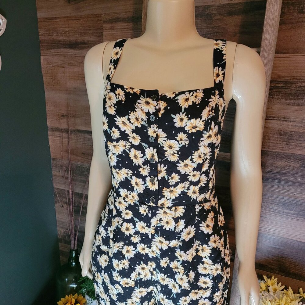 Wild Fable Floral Cropped Jumpsuit L Pockets Boho Cottagecore Country Girl - Picture 2 of 14